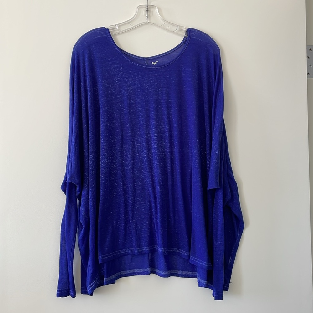 Stem Long Sleeved Blue Purple Flowy Top - Stretch Oversized Shirt - Size M